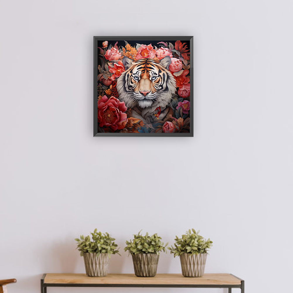 Tiger Among Flowers - Full Round Drill Diamond Painting 50*50CM