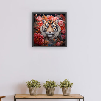 Tiger Among Flowers - Full Round Drill Diamond Painting 50*50CM