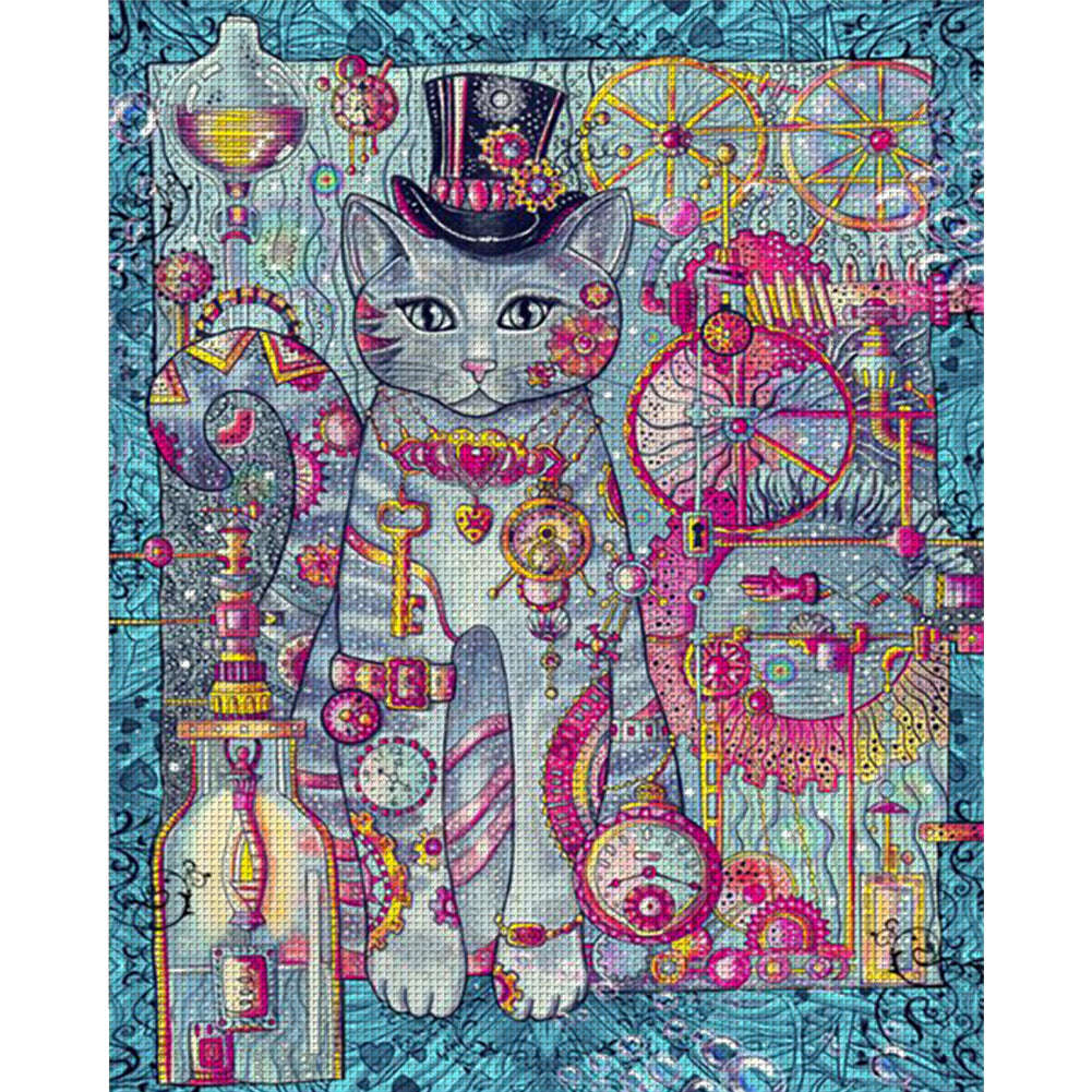 Gem Cat - 11CT Stamped Cross Stitch 45*55CM