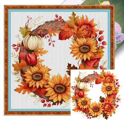 Autumn Sunflower Wreath - 11CT Stamped Cross Stitch 40*40CM