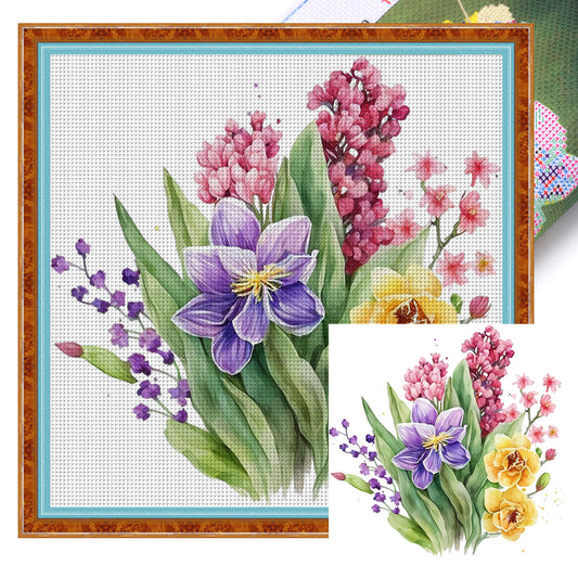 Watercolor Flowers - 11CT Stamped Cross Stitch 45*45CM