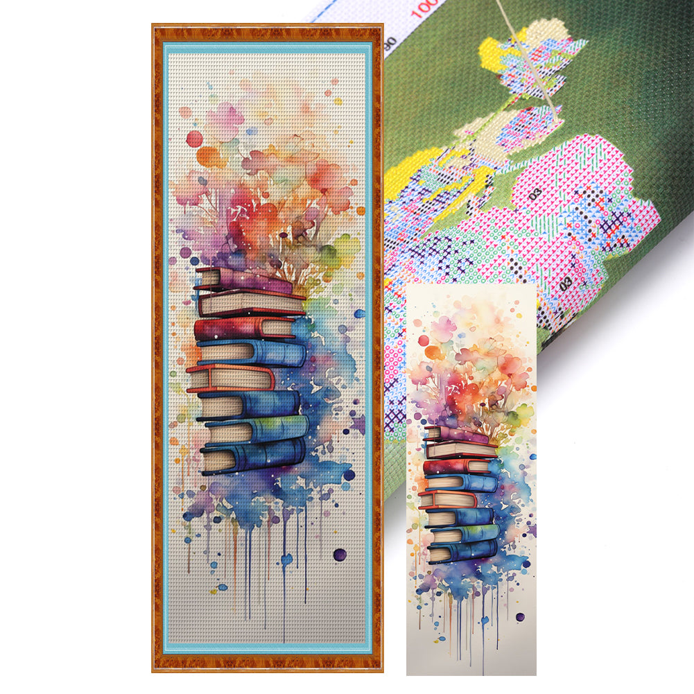 Stack Of Books With Flowers - 11CT Stamped Cross Stitch 30*80CM