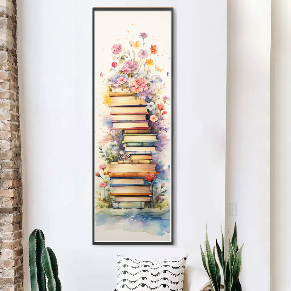 Stack Of Books With Flowers - 11CT Stamped Cross Stitch 30*80CM