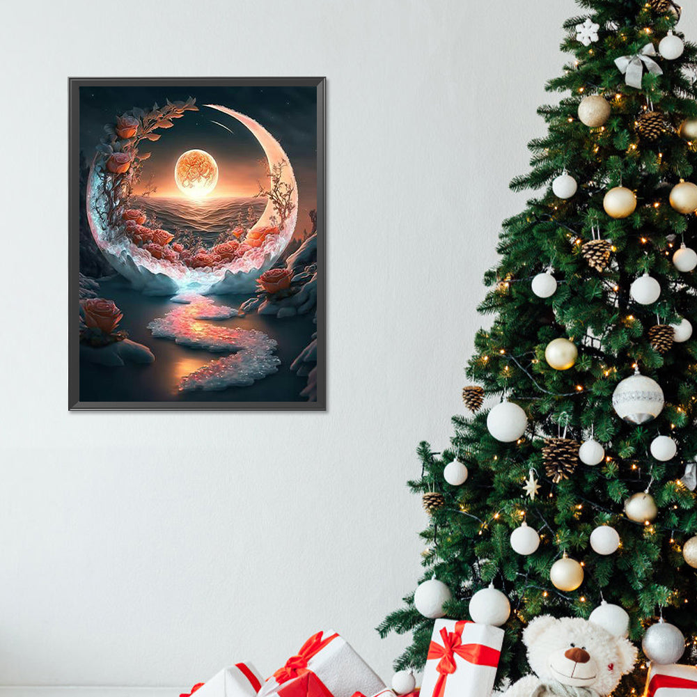 Fantasy Mirror Under The Moon - Full Round Drill Diamond Painting 30*40CM