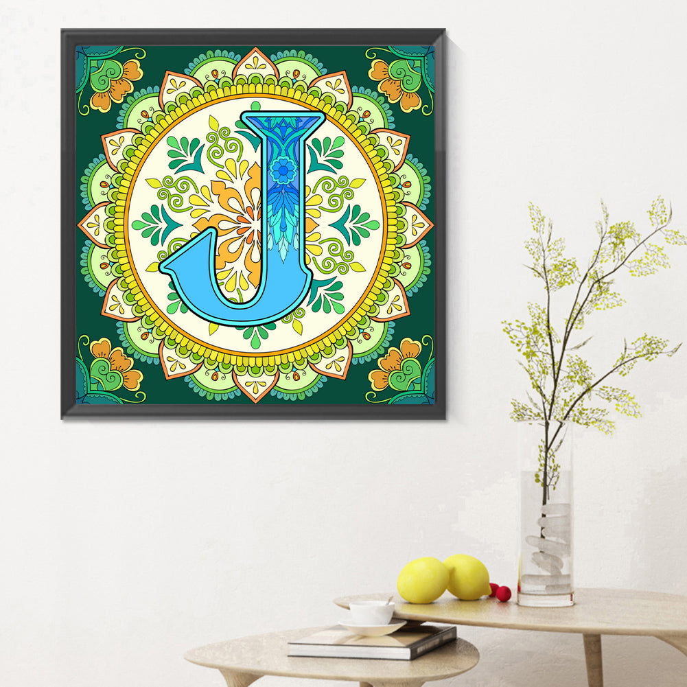 Mandala Letter J - Full Round Drill Diamond Painting 30*30CM