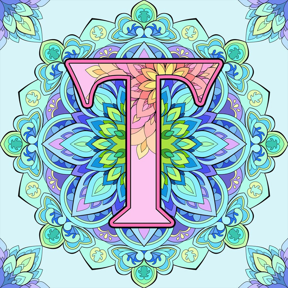 Mandala Letter T - Full Round Drill Diamond Painting 30*30CM