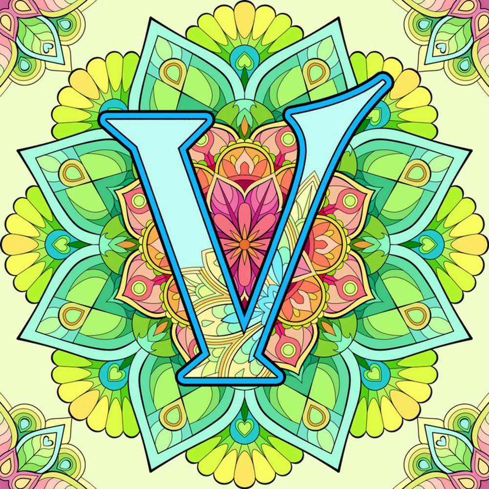 Mandala Letter V - Full Round Drill Diamond Painting 30*30CM