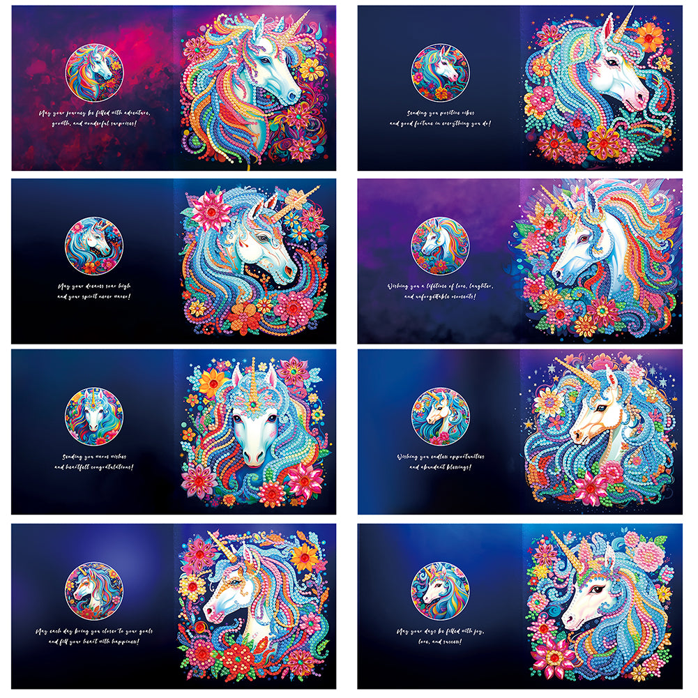 8PCS Special Shape Diamond Handmade Card Diamond Painting Card (Unicorn #2)