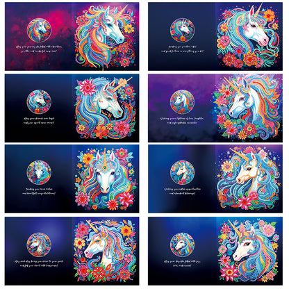 8PCS Special Shape Diamond Handmade Card Diamond Painting Card (Unicorn #2)