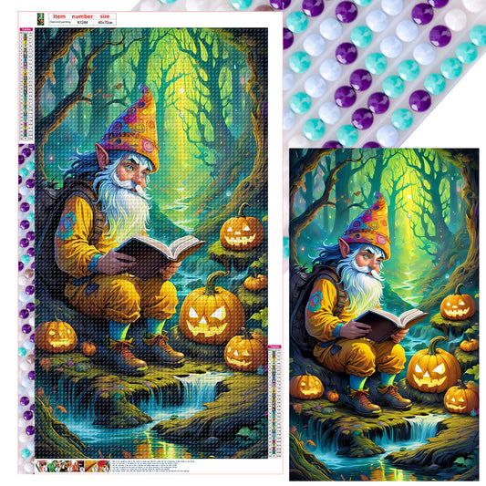 Pumpkin Lantern And Grandpa In The Forest - Full Round Drill Diamond Painting 40*70CM