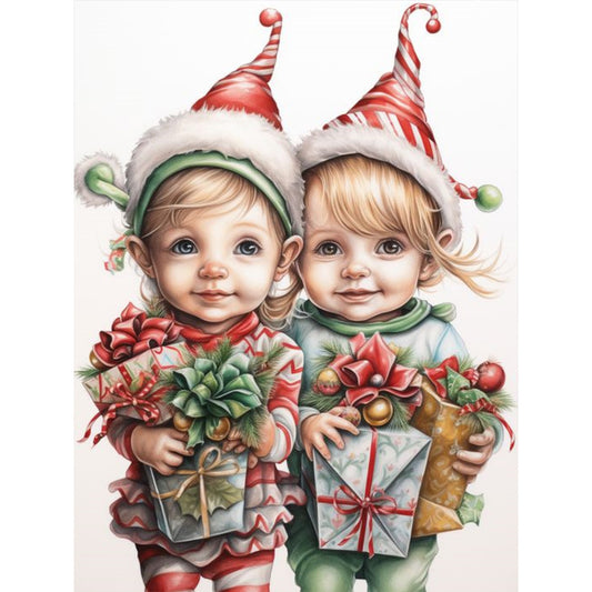 Child Holding Gift - Full Round Drill Diamond Painting 30*40CM