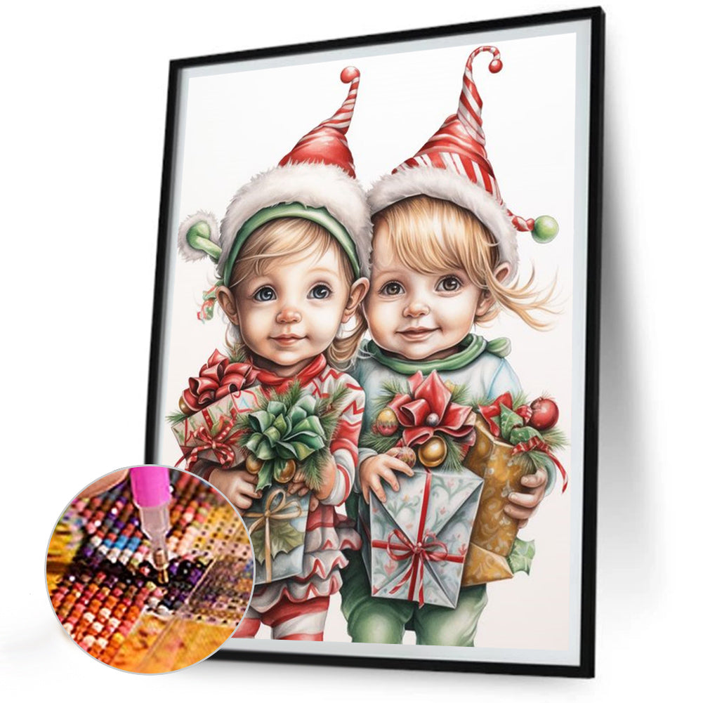 Child Holding Gift - Full Round Drill Diamond Painting 30*40CM
