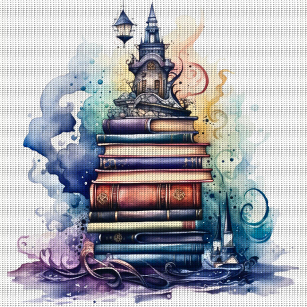 Stack Of Books - 11CT Stamped Cross Stitch 60*60CM