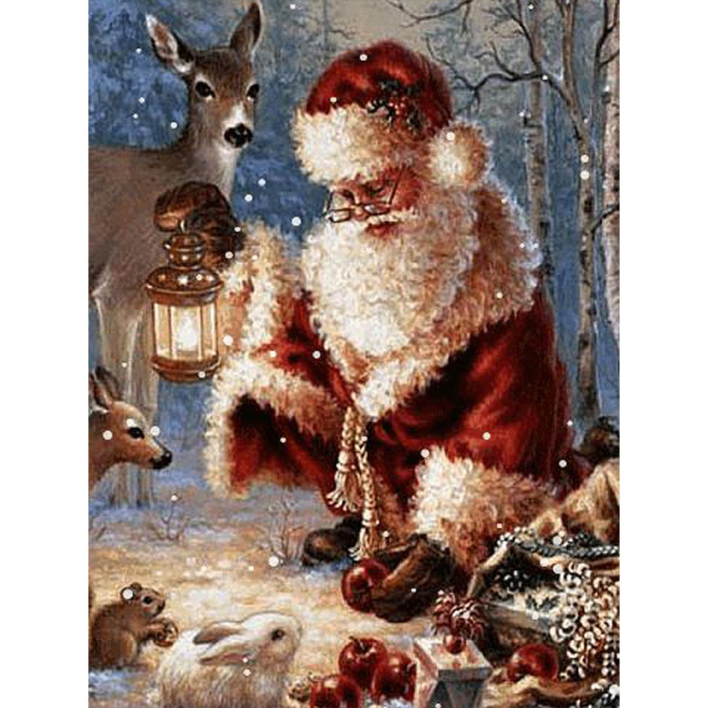 Santa Claus And Animals - Full Round Drill Diamond Painting 30*40CM