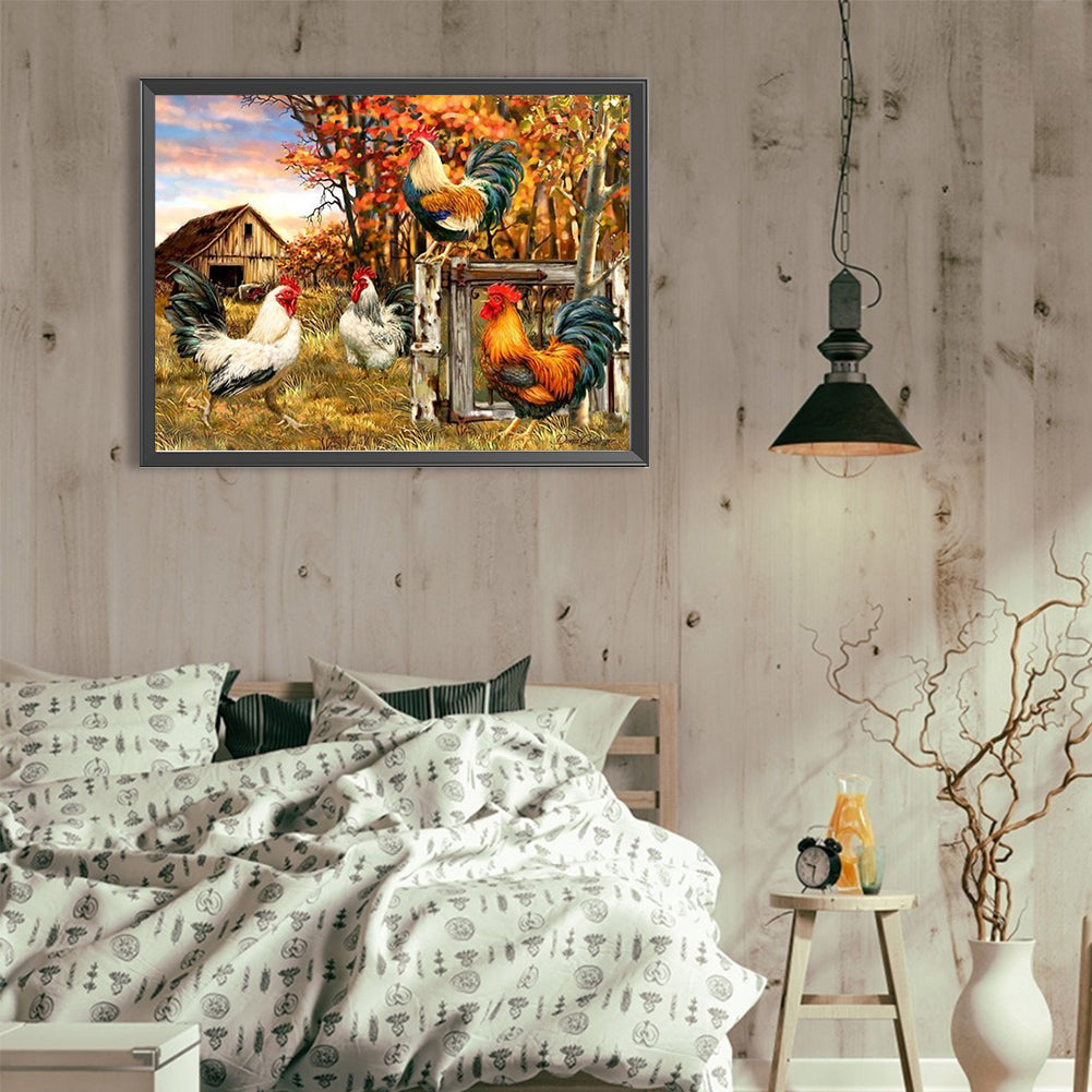 Country Cock - Full Round Drill Diamond Painting 40*30CM