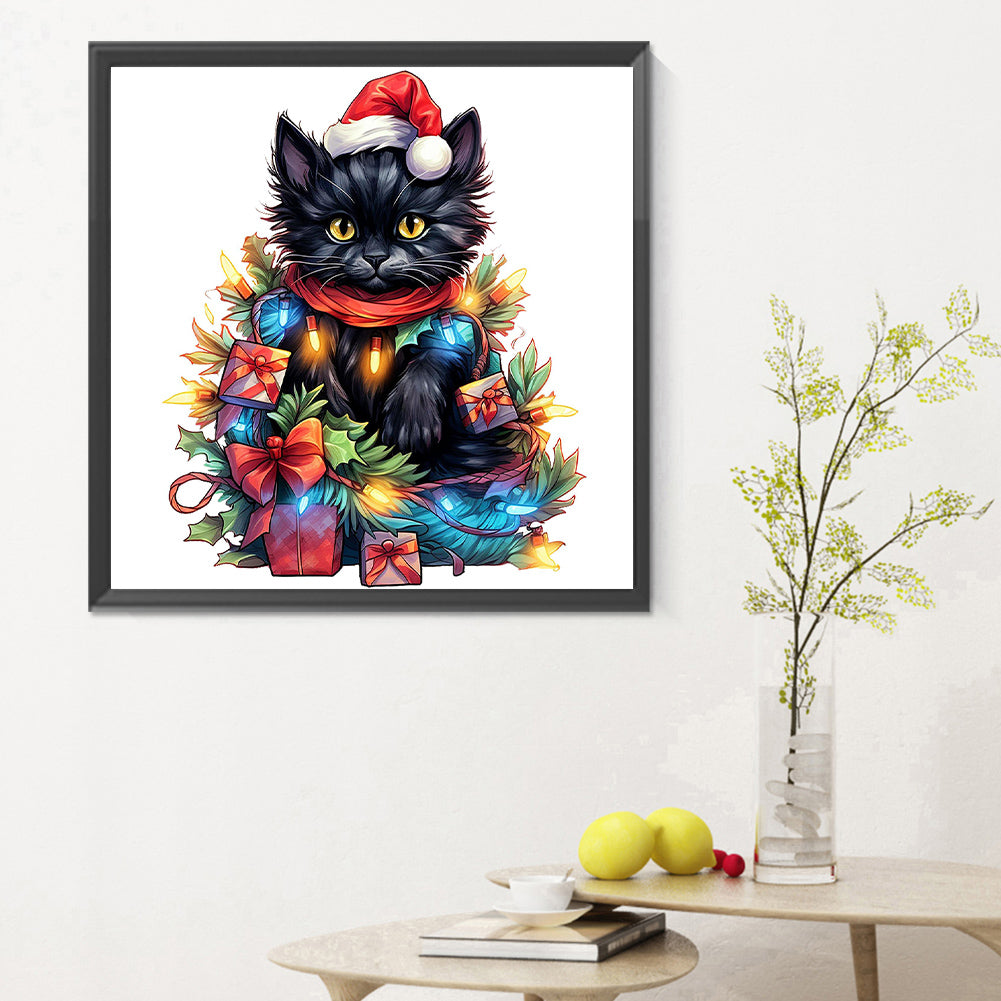 Lantern Black Cat - Full Round Drill Diamond Painting 30*30CM