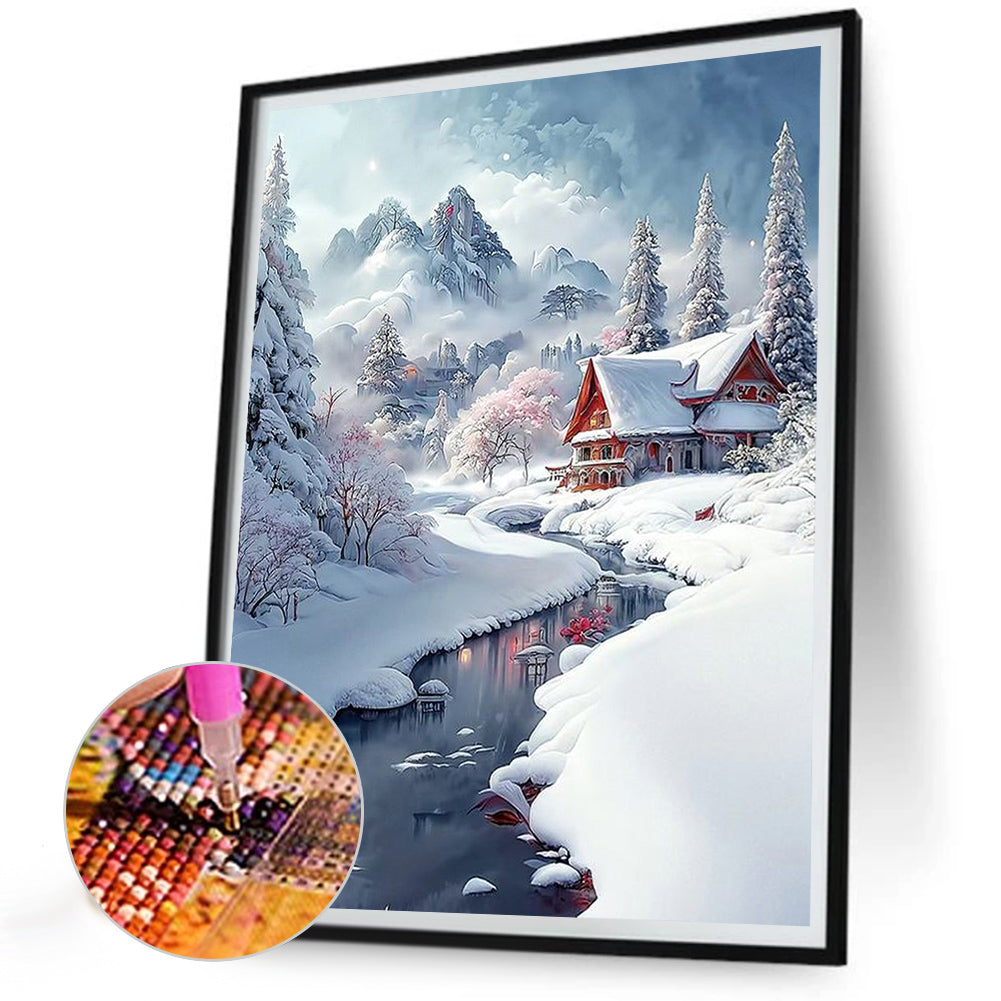 Snow Cabin - Full Round Drill Diamond Painting 30*40CM