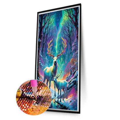Christmas Aurora Elk - Full AB Drill Square Diamond Painting 40*70CM