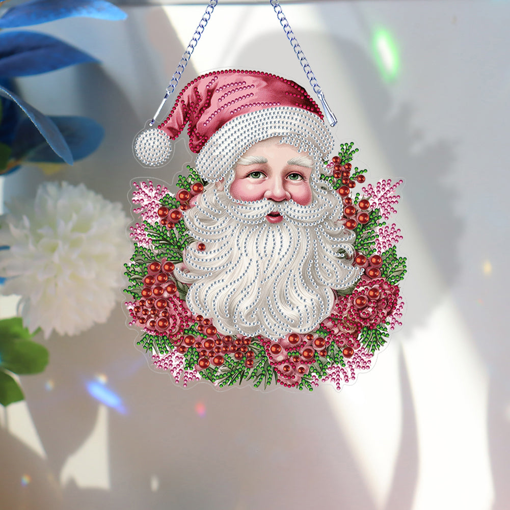Acrylic Special Shape Diamond Painting Hanging Sign Pink Santa (#3)