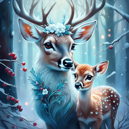 Sika Deer In The Snow - Full Round Drill Diamond Painting 30*30CM