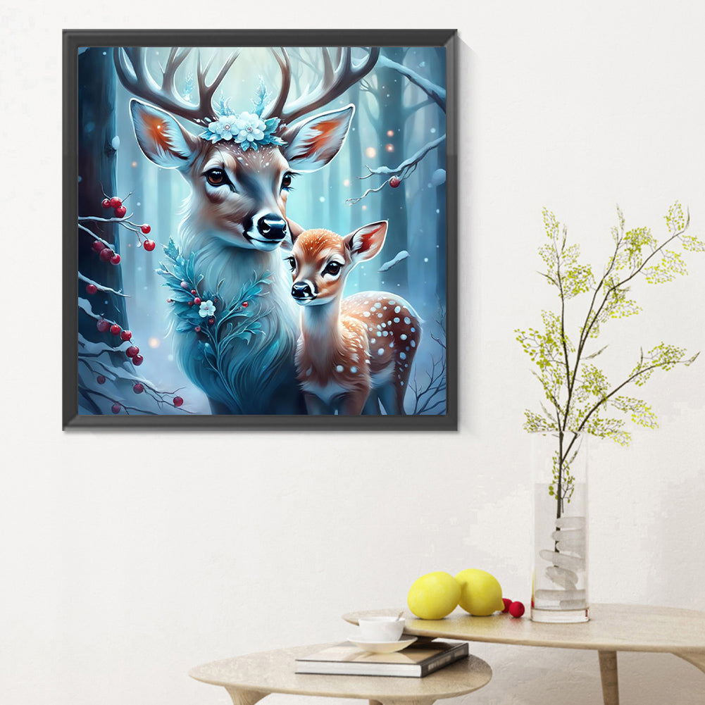 Sika Deer In The Snow - Full Round Drill Diamond Painting 30*30CM