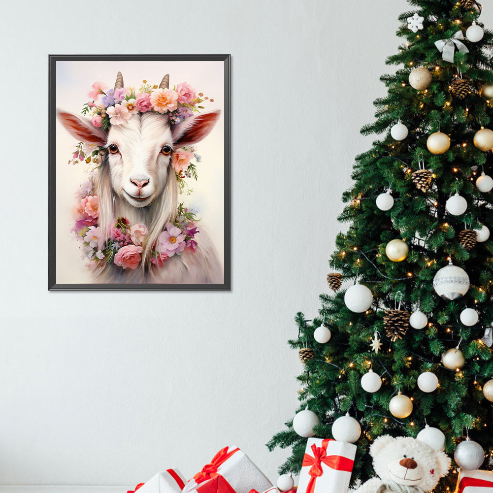Goat Wearing Garland - Full Round Drill Diamond Painting 30*40CM