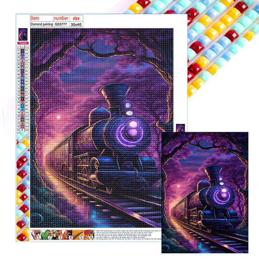 Purple Light Train - Full Square Drill Diamond Painting 30*40CM