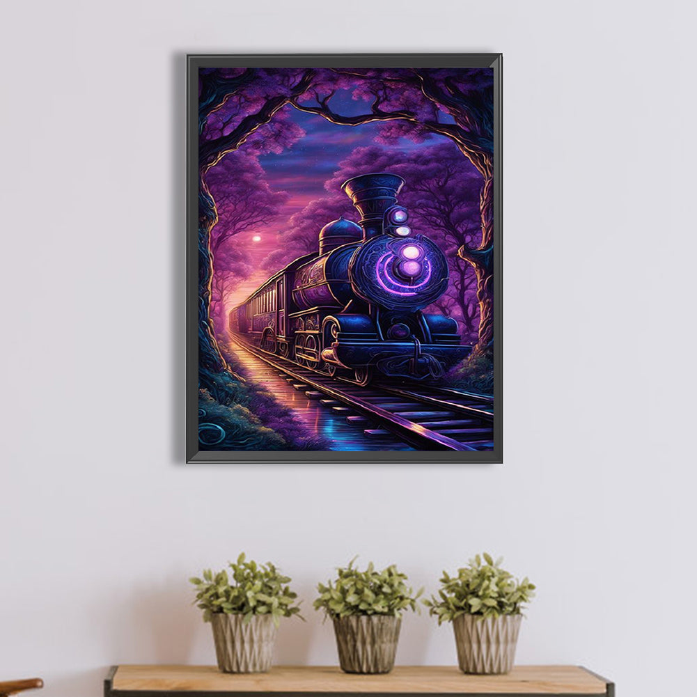 Purple Light Train - Full Square Drill Diamond Painting 30*40CM