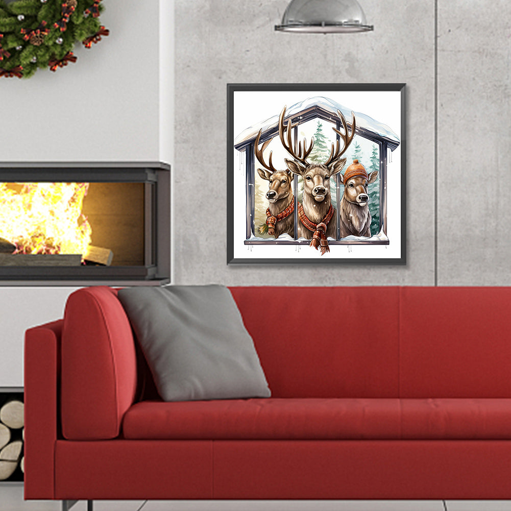Window Animal Elk - Full Round Drill Diamond Painting 30*30CM
