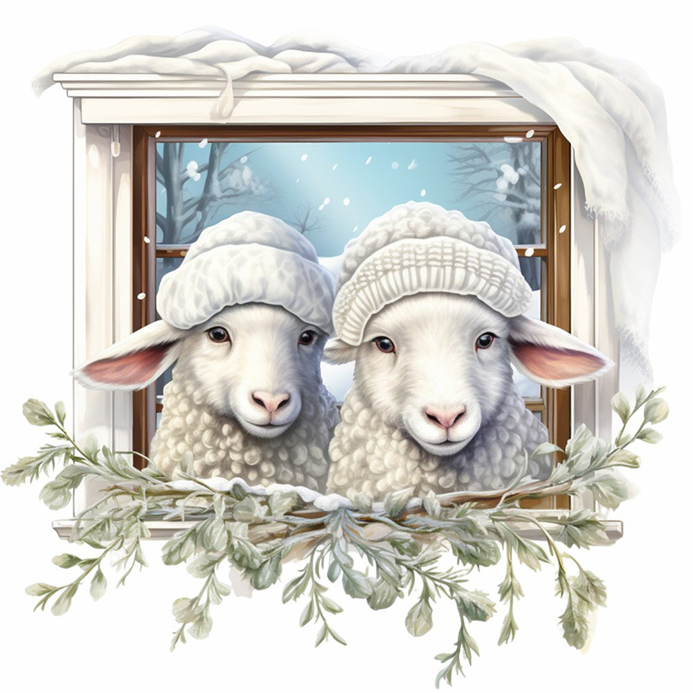 Window Animal Sheep - Full Round Drill Diamond Painting 30*30CM