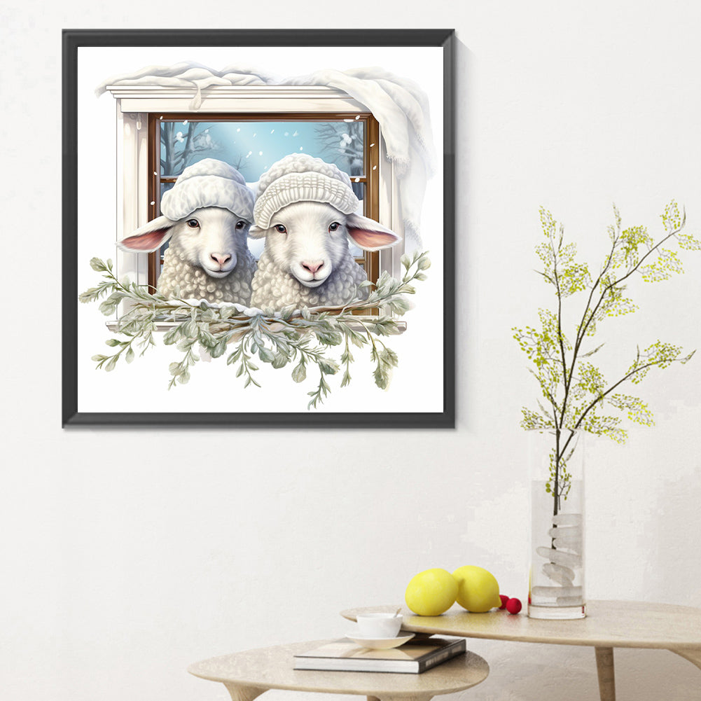 Window Animal Sheep - Full Round Drill Diamond Painting 30*30CM
