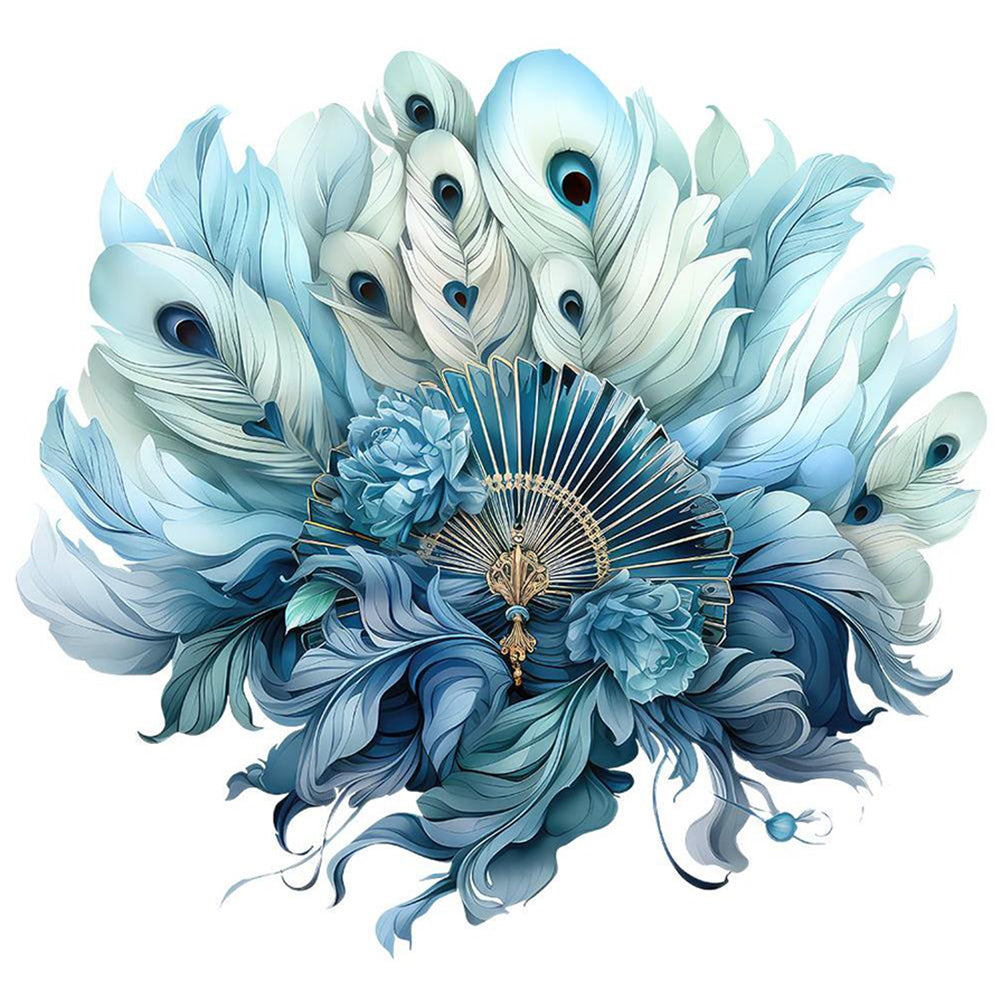 Blue Peacock Fan - Full Round Drill Diamond Painting 30*30CM