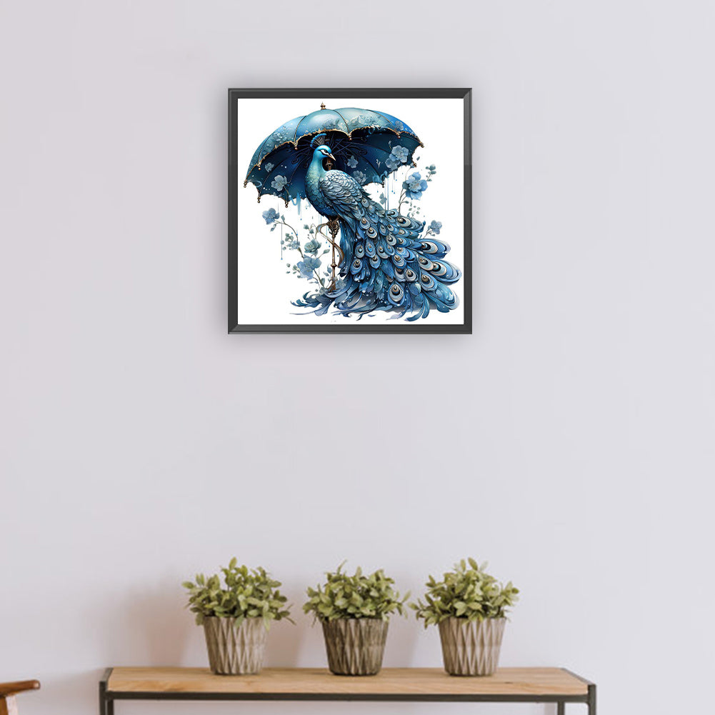 Blue Peacock - Full Round Drill Diamond Painting 30*30CM
