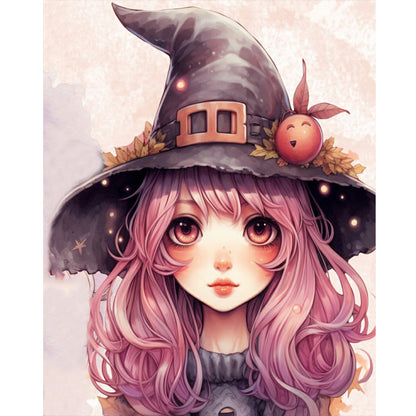 Big Eyes Witch Girl - Full Round Drill Diamond Painting 40*50CM