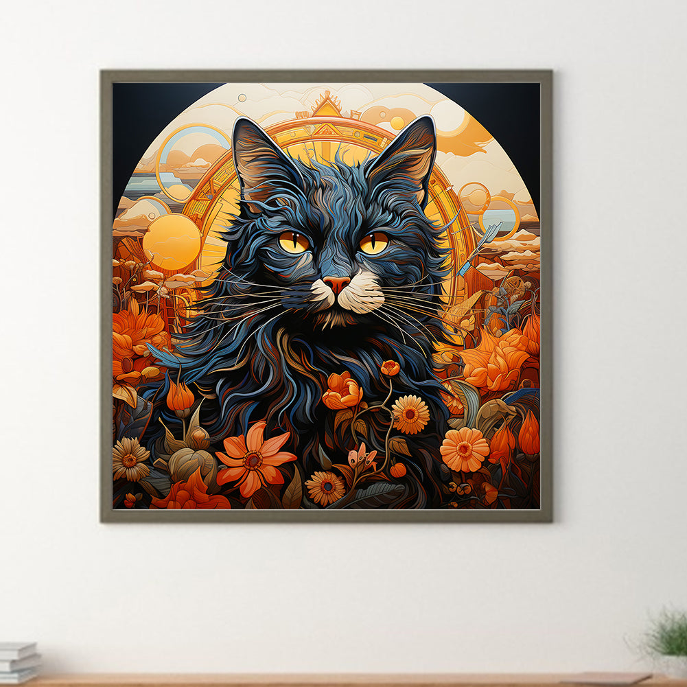Pastoral Animal Black Cat - Full Round Drill Diamond Painting 30*30CM