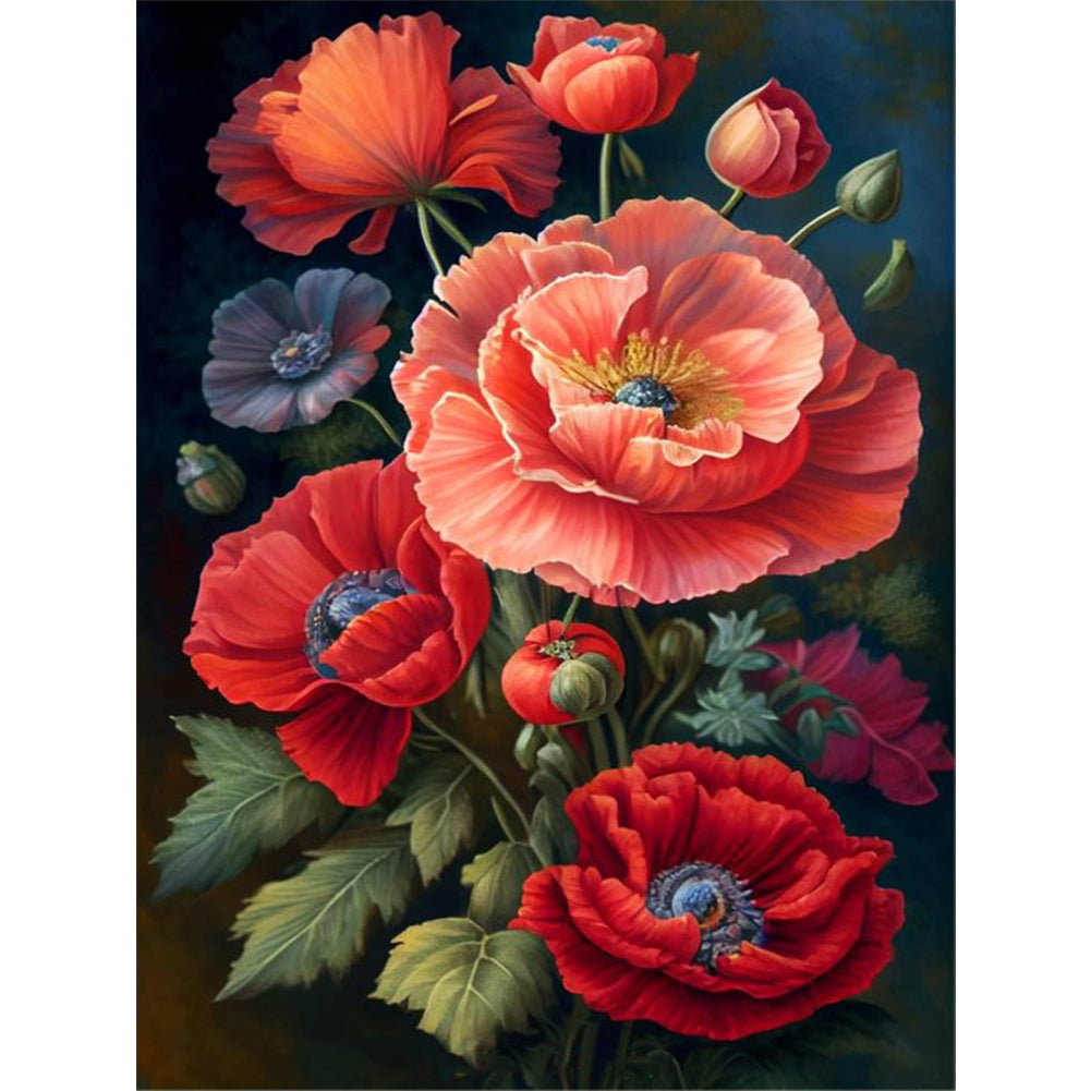 Poppy Flower - 11CT Stamped Cross Stitch 40*55CM