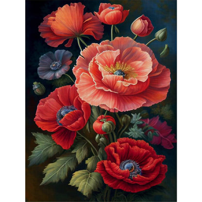 Poppy Flower - 11CT Stamped Cross Stitch 40*55CM
