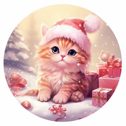 Pink Kitten In The Snow - Full Round Drill Diamond Painting 30*30CM