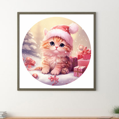 Pink Kitten In The Snow - Full Round Drill Diamond Painting 30*30CM