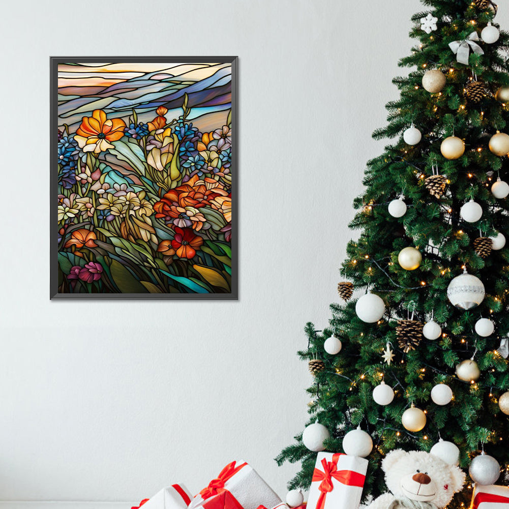 Floral Glass Painting Flowers - Full Round Drill Diamond Painting 30*40CM