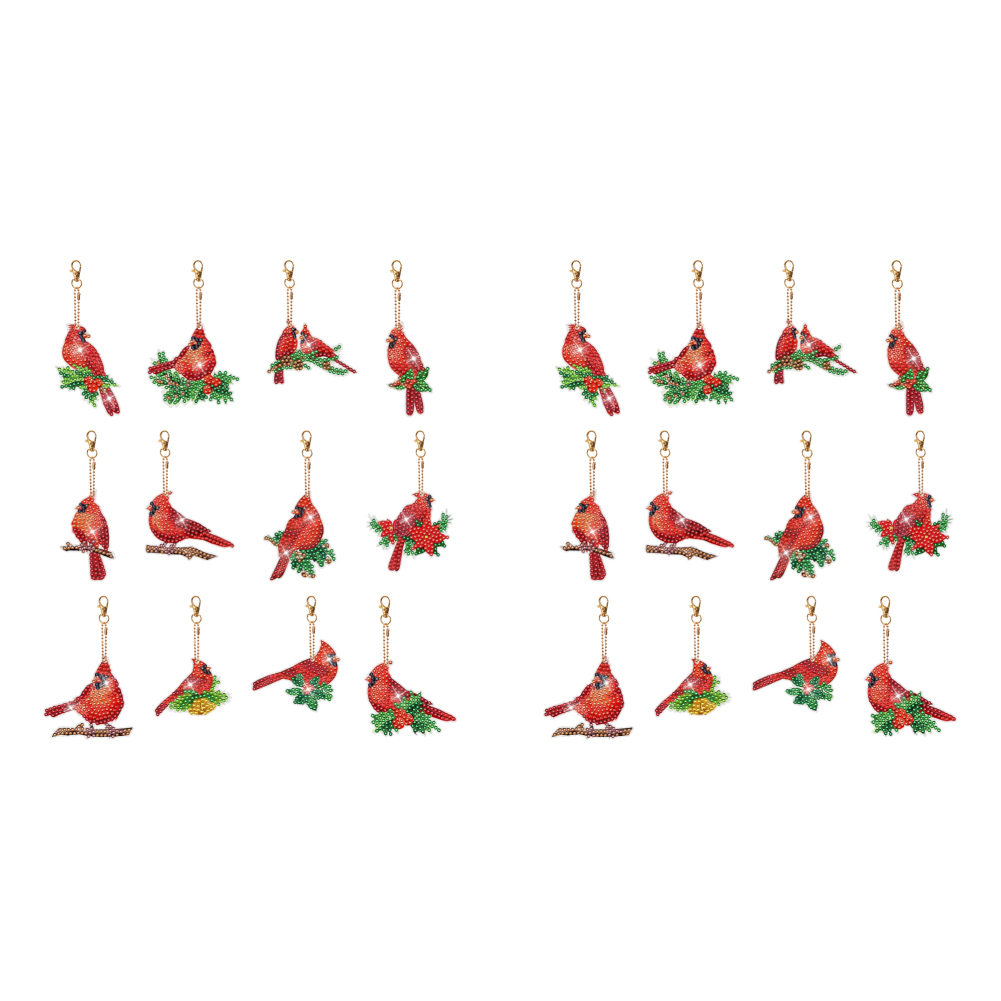 5PCS Double Sided Special Shape Diamond Painting Keychain (Cardinals)