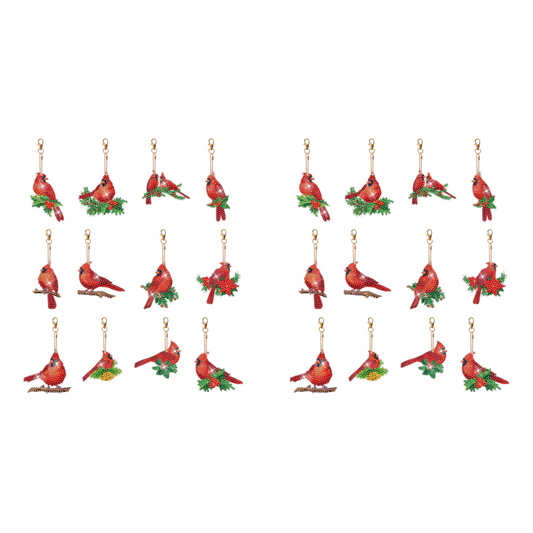 5PCS Double Sided Special Shape Diamond Painting Keychain (Cardinals)