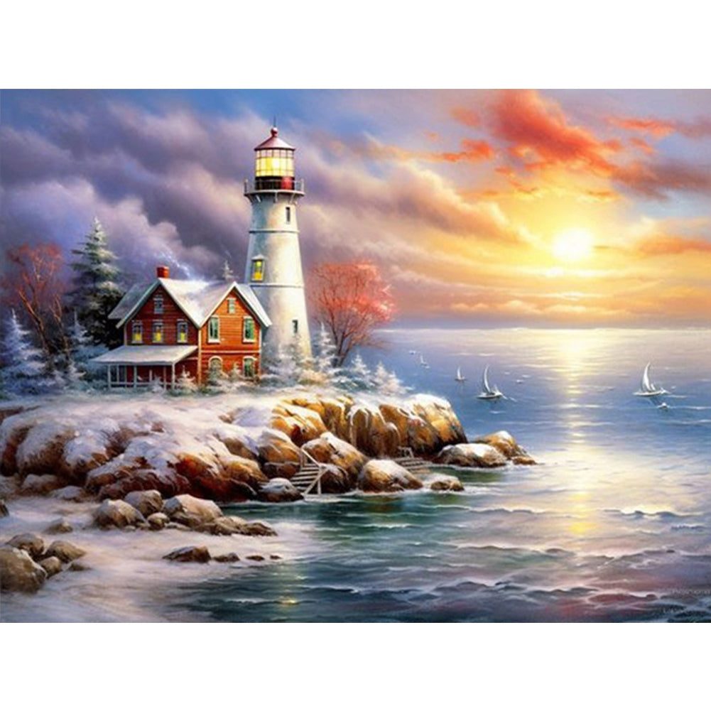 Seaside Lighthouse - Full Round Drill Diamond Painting 40*30CM