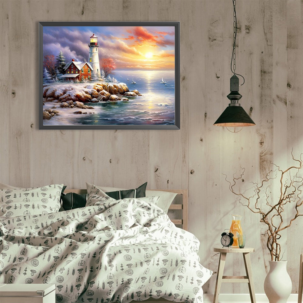Seaside Lighthouse - Full Round Drill Diamond Painting 40*30CM