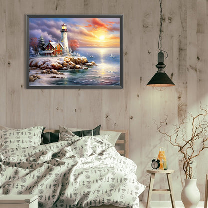 Seaside Lighthouse - Full Round Drill Diamond Painting 40*30CM