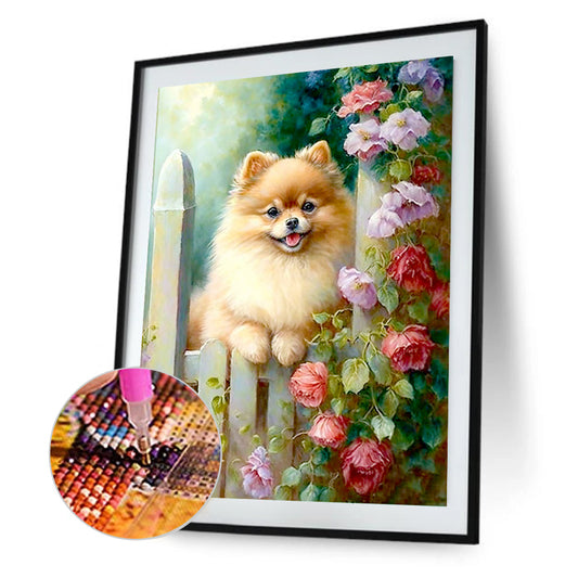 Puppies In Flower Manor - Full Round Drill Diamond Painting 30*40CM