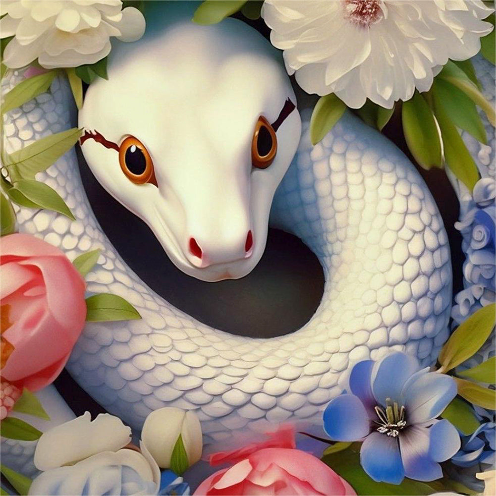 White Snake And Flower - Full Round Drill Diamond Painting 30*30CM
