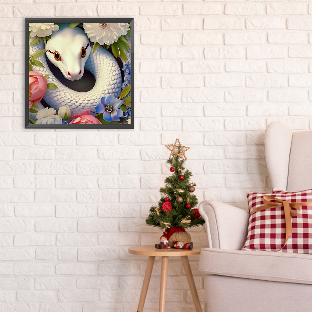 White Snake And Flower - Full Round Drill Diamond Painting 30*30CM