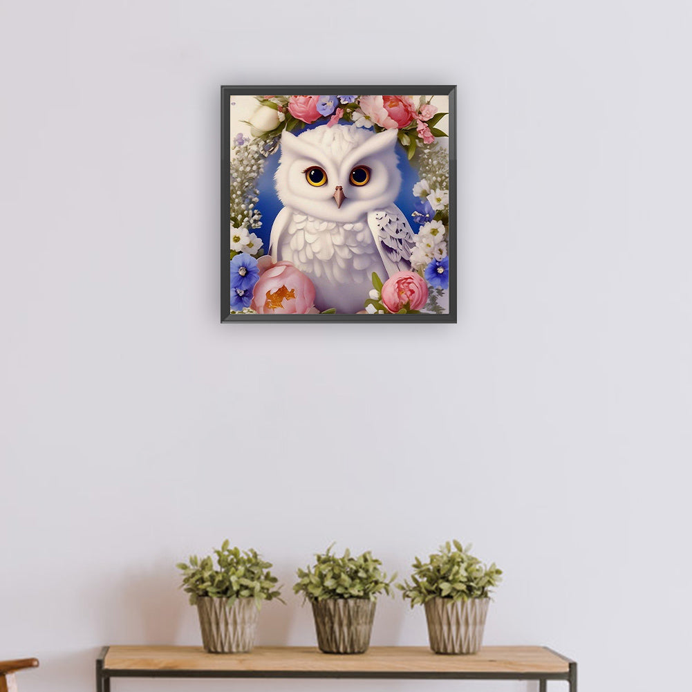 Owl And Flower - Full Round Drill Diamond Painting 30*30CM