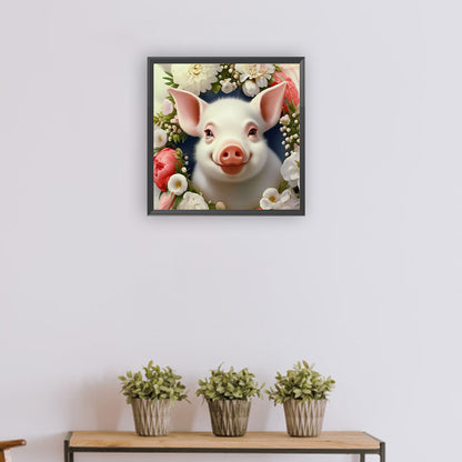 Pig And Flower - Full Round Drill Diamond Painting 30*30CM